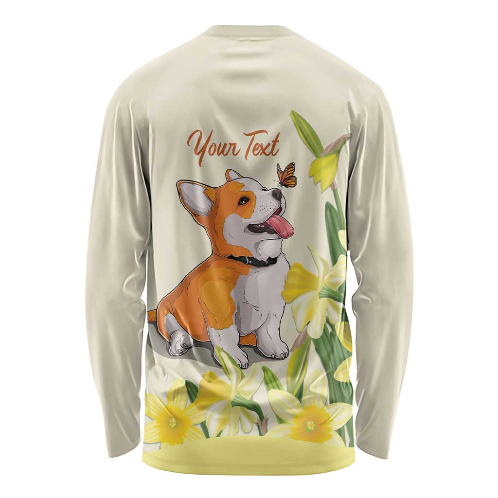 Personalised Wales Corgi and Daffodil Long Sleeve Shirt Welsh Dog Lovers - Wonder Print Shop