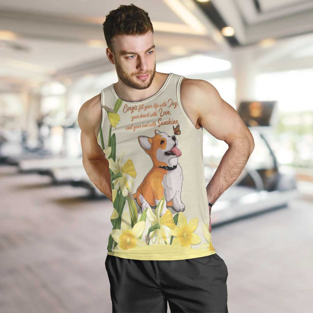 Personalised Wales Corgi and Daffodil Men Tank Top Welsh Dog Lovers - Wonder Print Shop