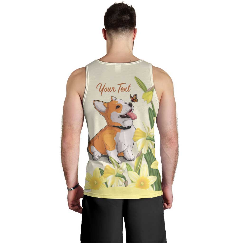 Personalised Wales Corgi and Daffodil Men Tank Top Welsh Dog Lovers - Wonder Print Shop
