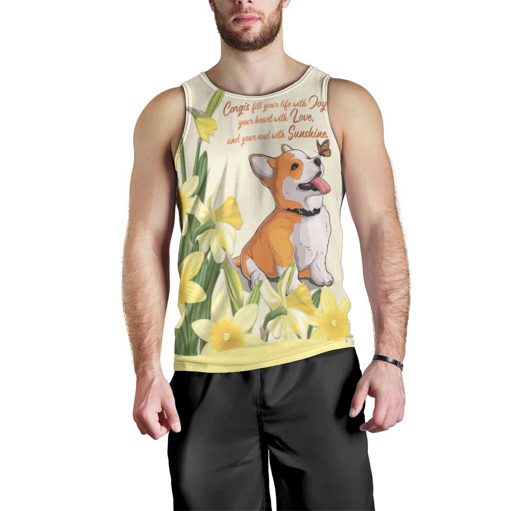 Personalised Wales Corgi and Daffodil Men Tank Top Welsh Dog Lovers - Wonder Print Shop
