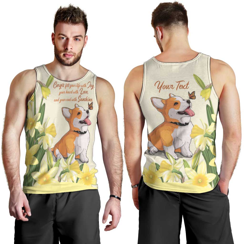 Personalised Wales Corgi and Daffodil Men Tank Top Welsh Dog Lovers - Wonder Print Shop