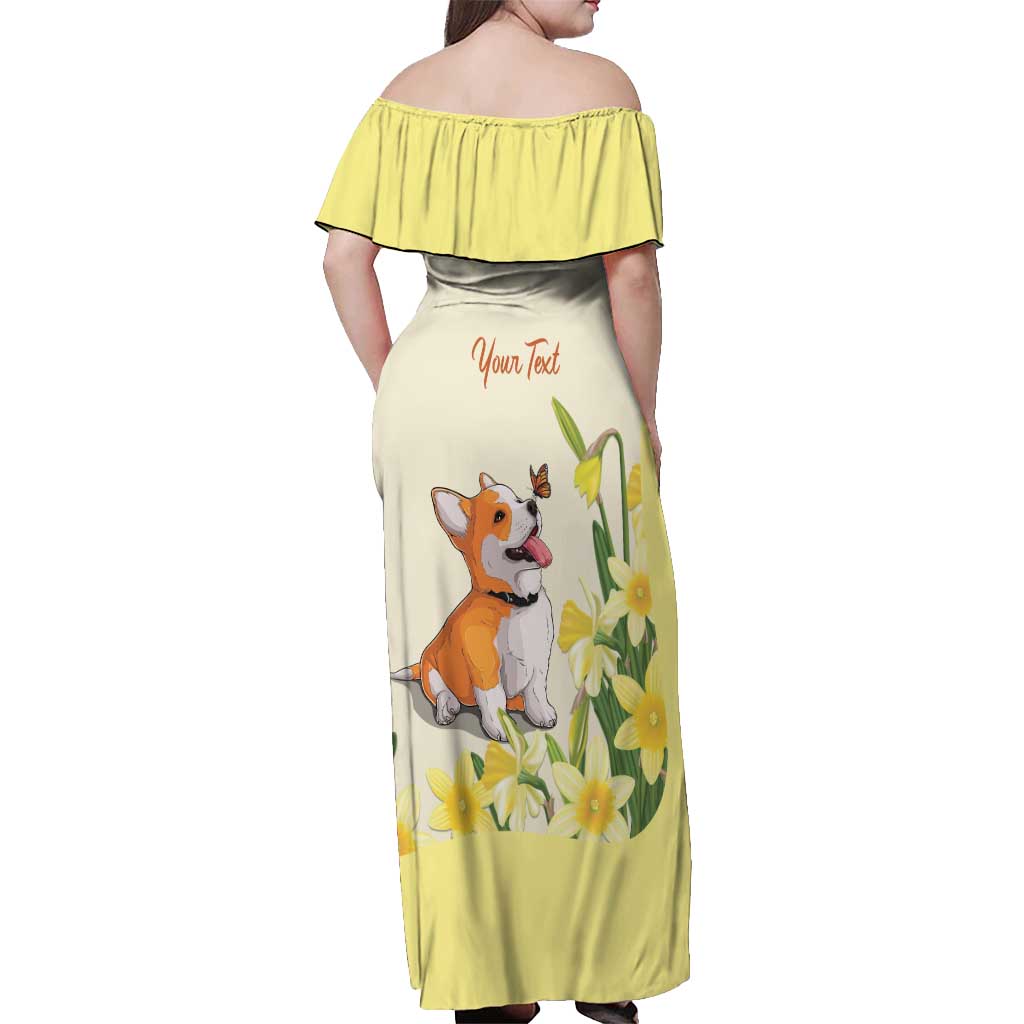 Personalised Wales Corgi and Daffodil Off Shoulder Maxi Dress Welsh Dog Lovers - Wonder Print Shop