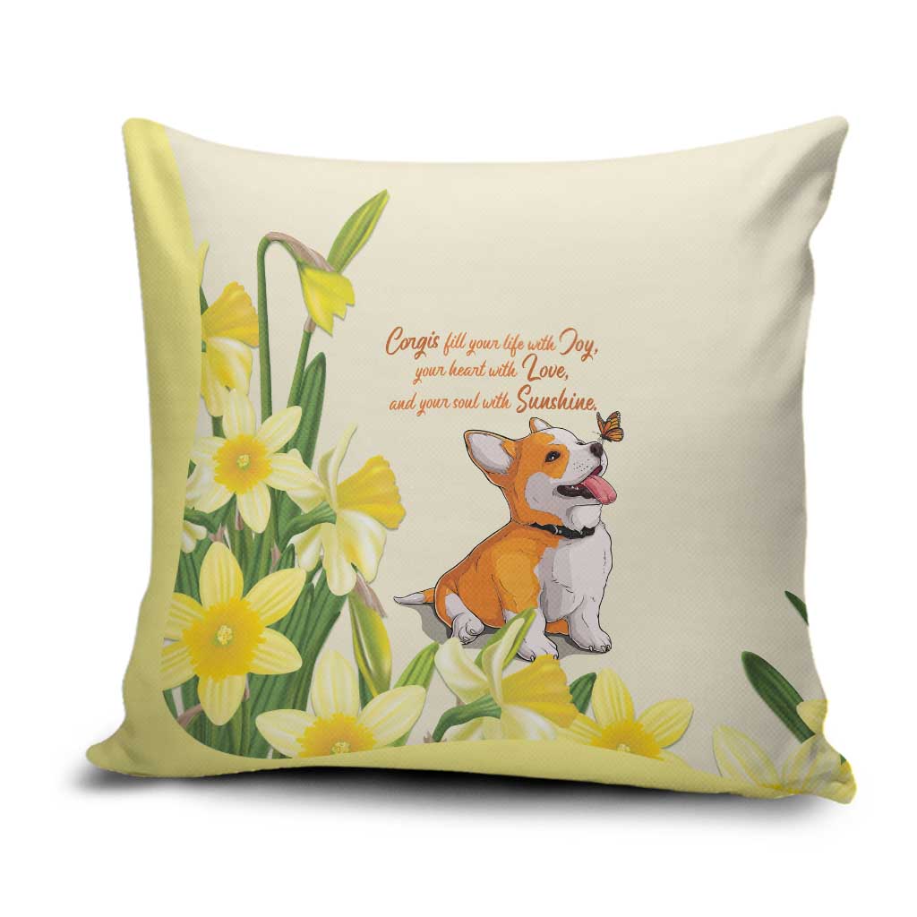 Wales Corgi and Daffodil Pillow Cover Welsh Dog Lovers - Wonder Print Shop