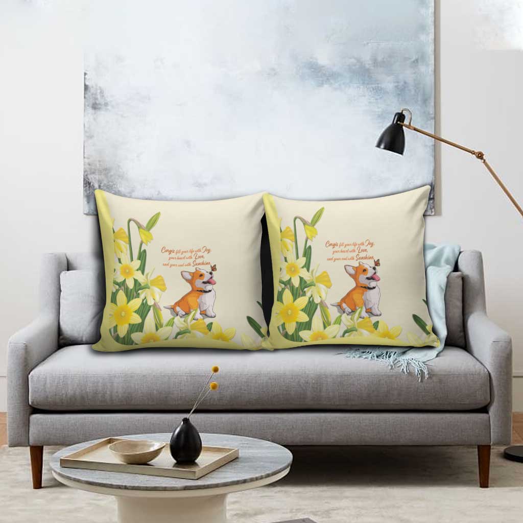 Wales Corgi and Daffodil Pillow Cover Welsh Dog Lovers - Wonder Print Shop