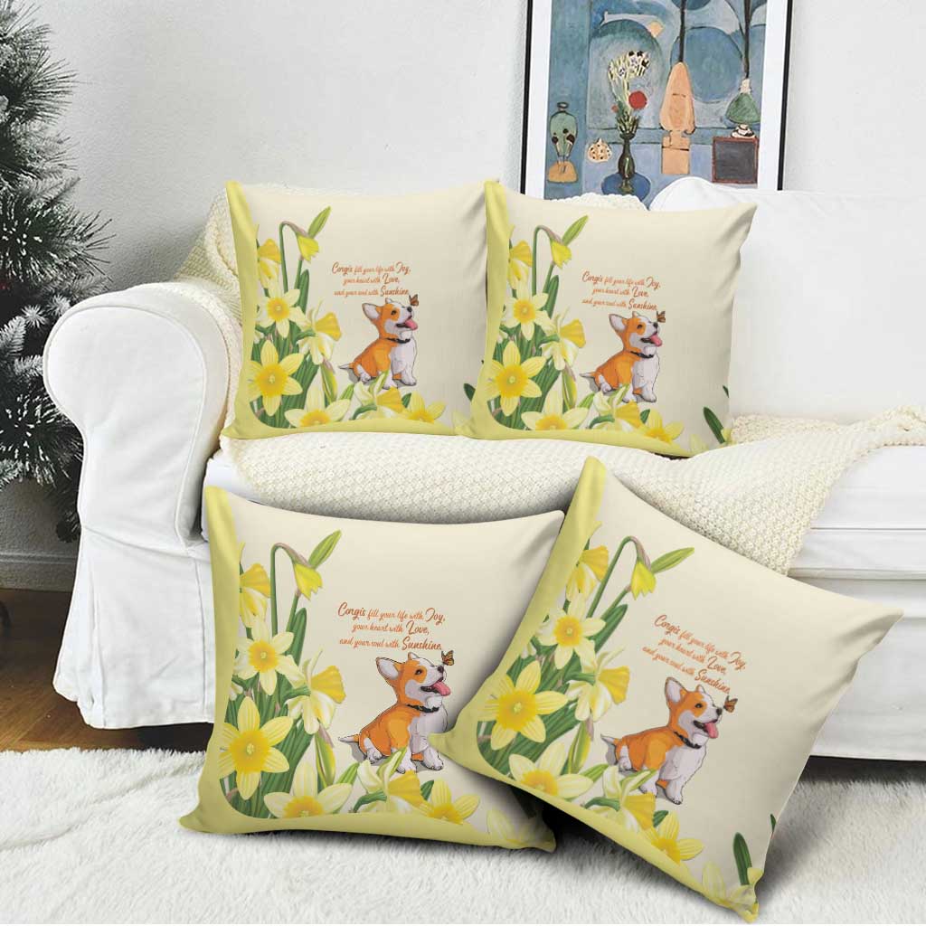 Wales Corgi and Daffodil Pillow Cover Welsh Dog Lovers - Wonder Print Shop