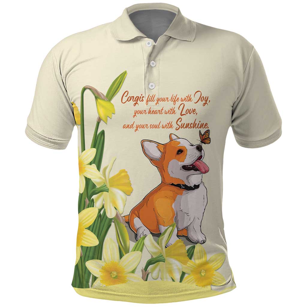 Personalised Wales Corgi and Daffodil Polo Shirt Welsh Dog Lovers - Wonder Print Shop