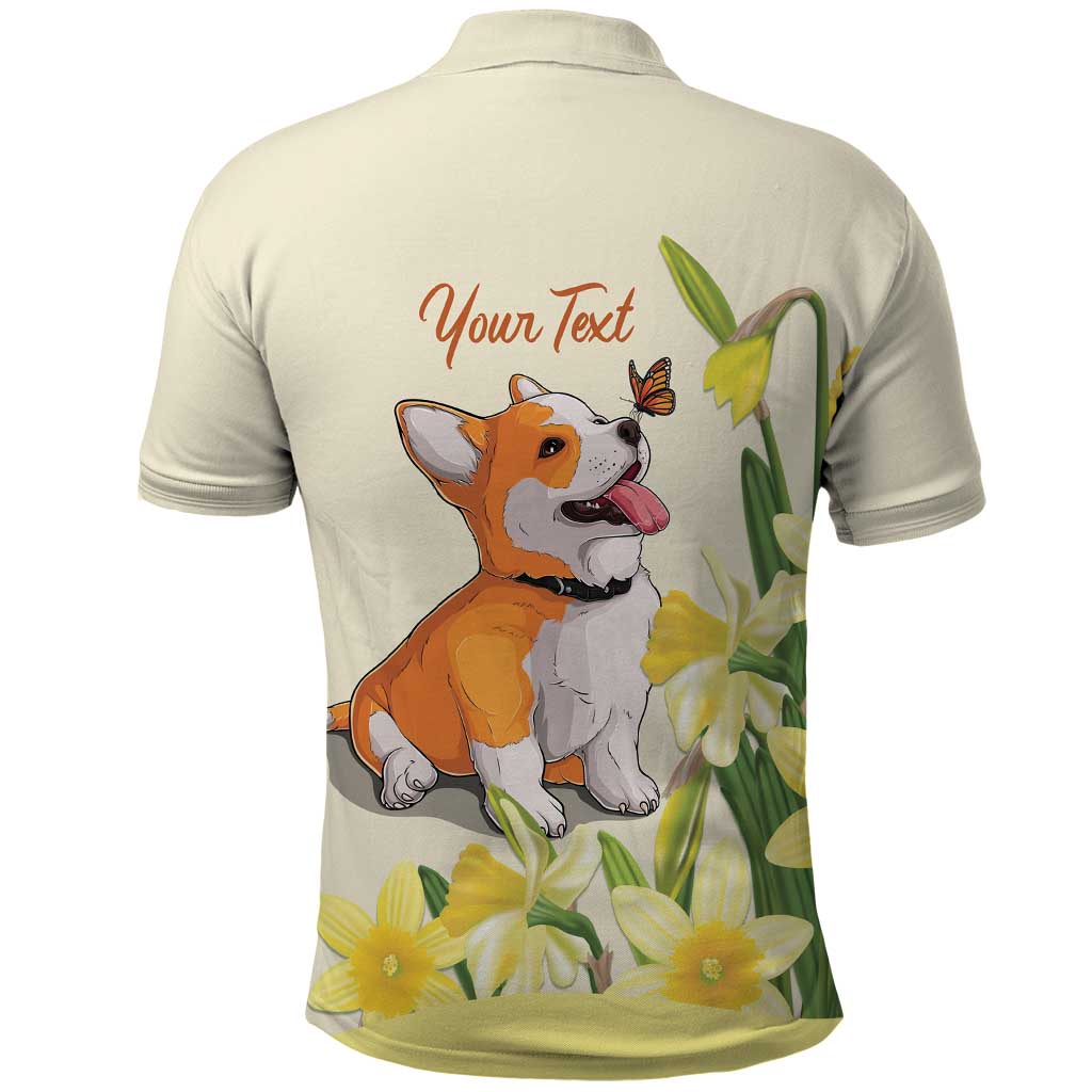 Personalised Wales Corgi and Daffodil Polo Shirt Welsh Dog Lovers - Wonder Print Shop