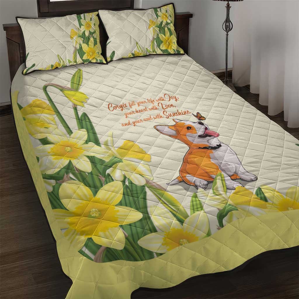Wales Corgi and Daffodil Quilt Bed Set Welsh Dog Lovers - Wonder Print Shop
