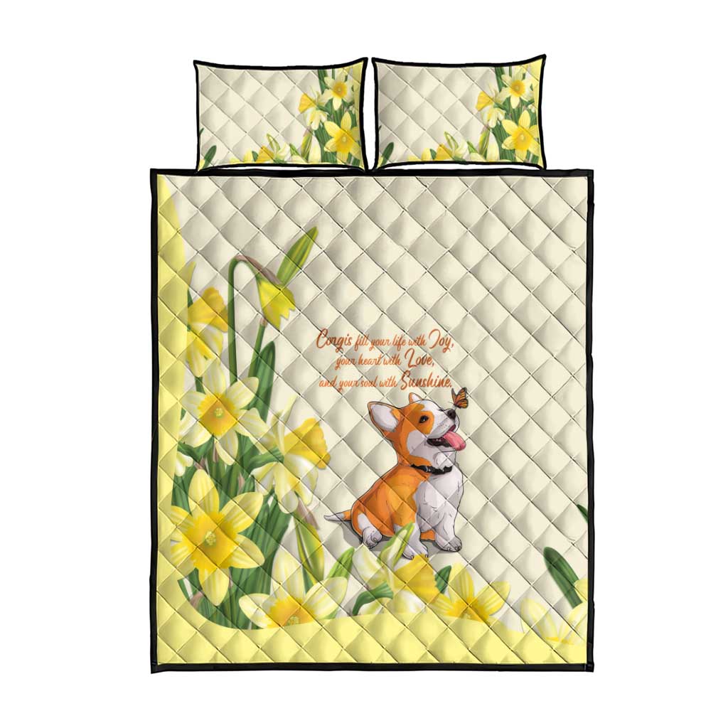 Wales Corgi and Daffodil Quilt Bed Set Welsh Dog Lovers - Wonder Print Shop