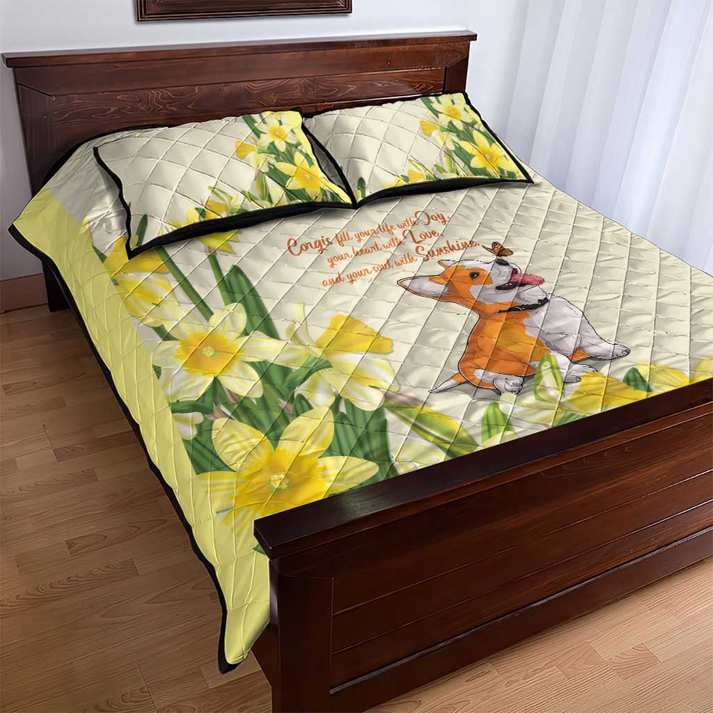 Wales Corgi and Daffodil Quilt Bed Set Welsh Dog Lovers - Wonder Print Shop