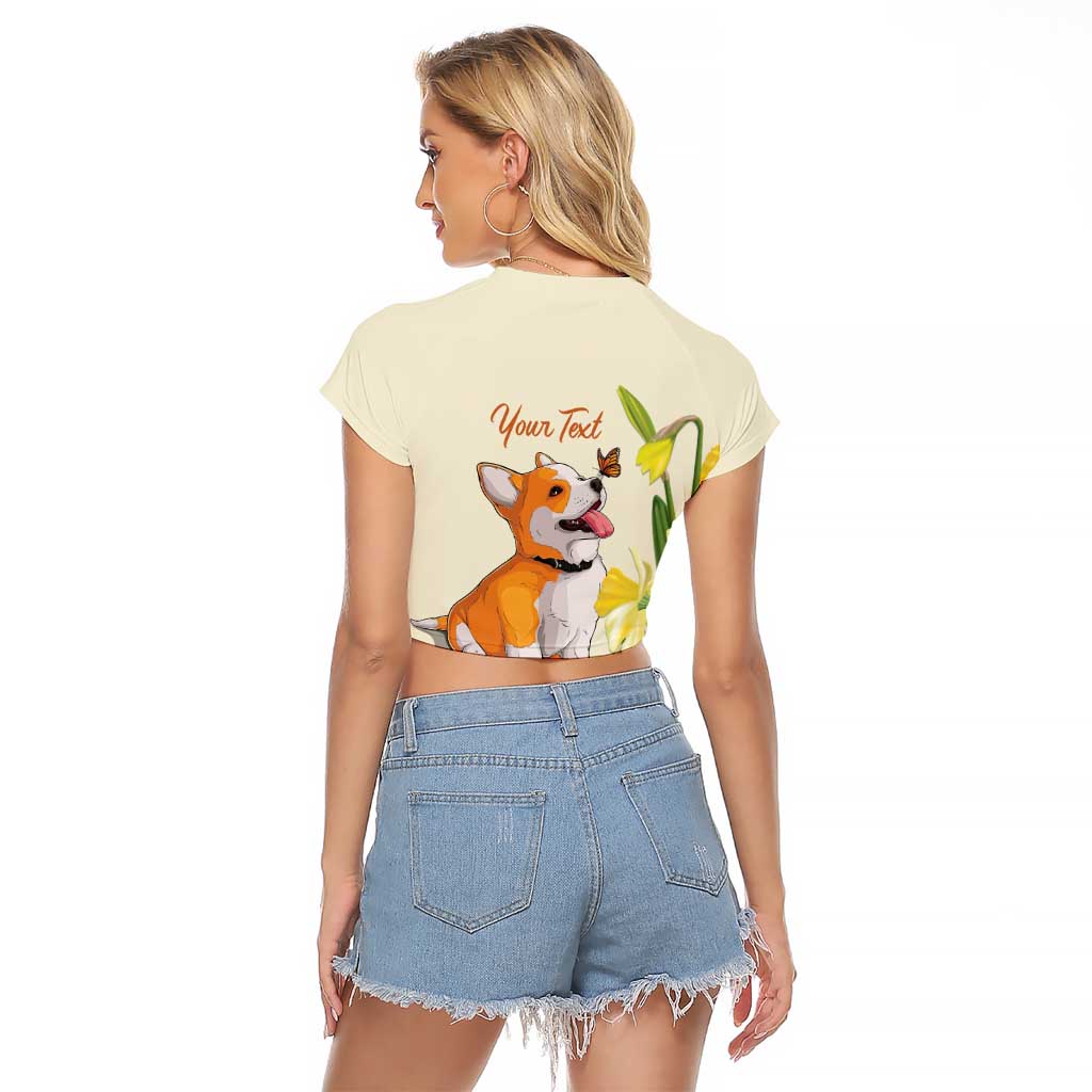 Personalised Wales Corgi and Daffodil Raglan Cropped T Shirt Welsh Dog Lovers - Wonder Print Shop