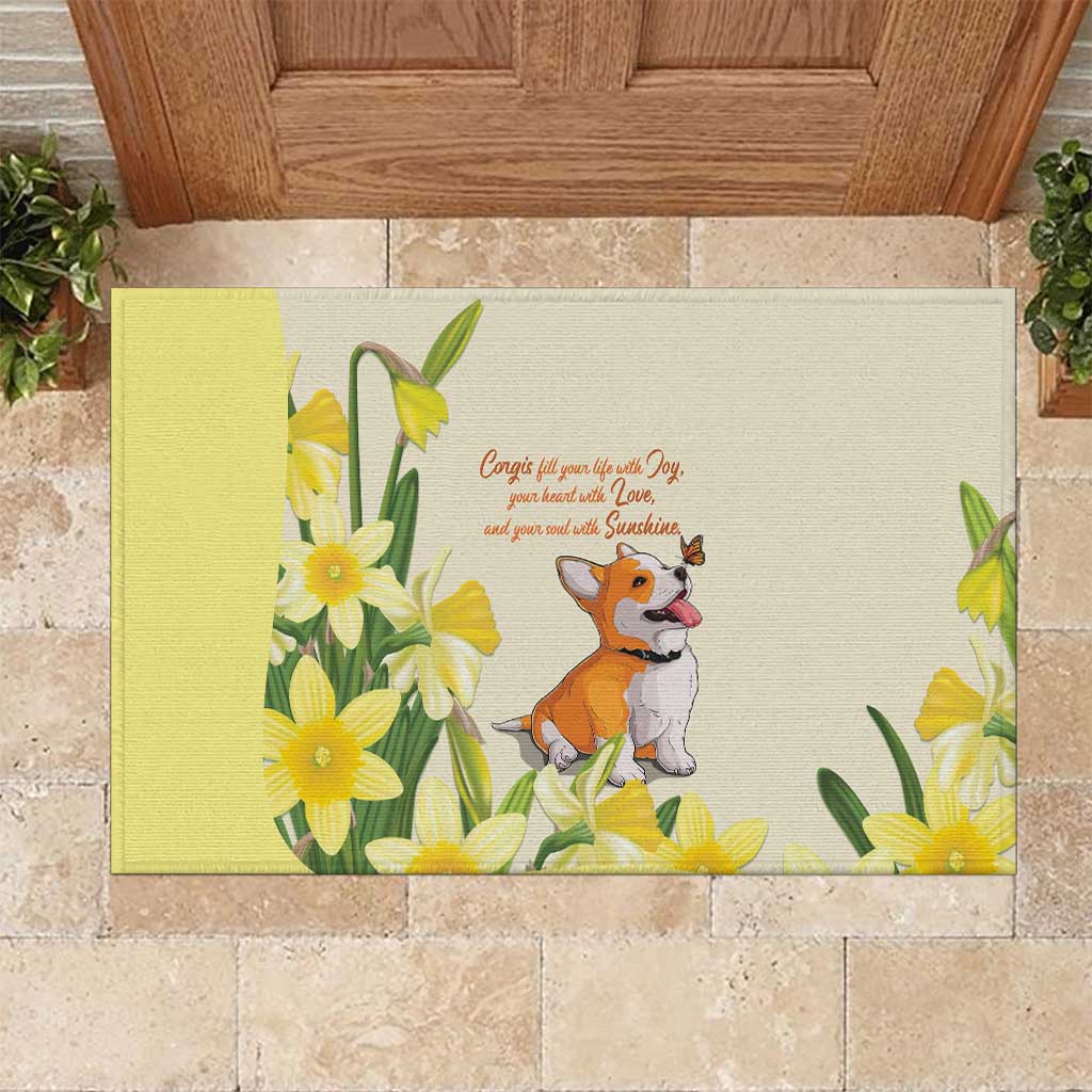 Wales Corgi and Daffodil Rubber Doormat Welsh Dog Lovers - Wonder Print Shop