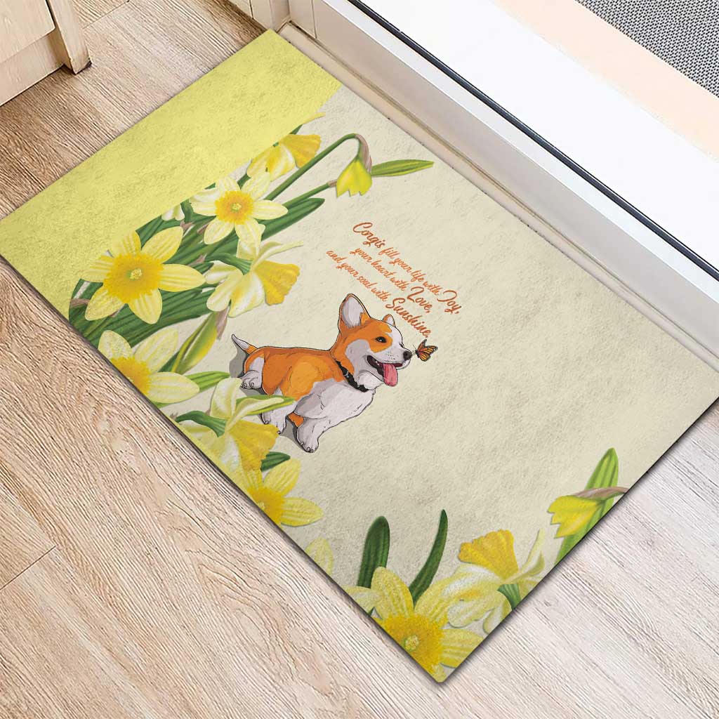 Wales Corgi and Daffodil Rubber Doormat Welsh Dog Lovers - Wonder Print Shop