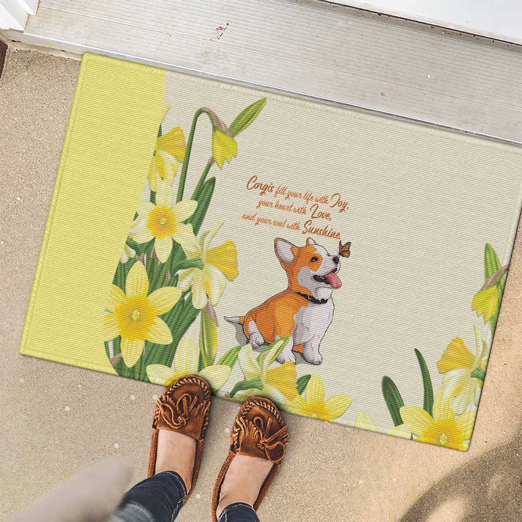Wales Corgi and Daffodil Rubber Doormat Welsh Dog Lovers - Wonder Print Shop