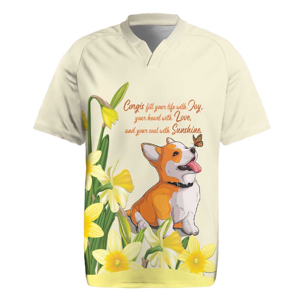 Personalised Wales Corgi and Daffodil Rugby Jersey Welsh Dog Lovers - Wonder Print Shop