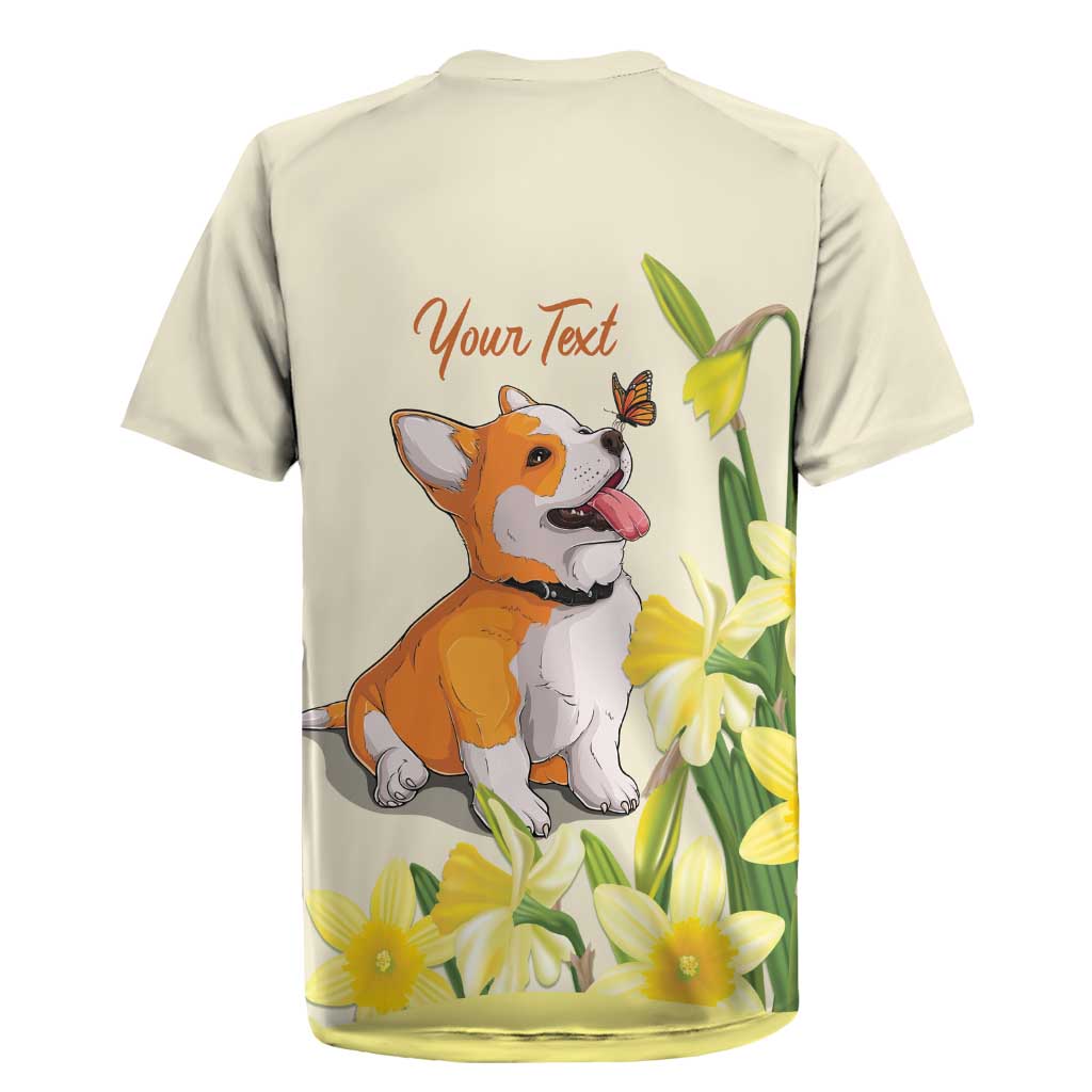 Personalised Wales Corgi and Daffodil Rugby Jersey Welsh Dog Lovers - Wonder Print Shop