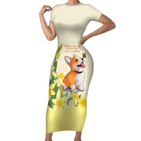 Personalised Wales Corgi and Daffodil Short Sleeve Bodycon Dress Welsh Dog Lovers - Wonder Print Shop