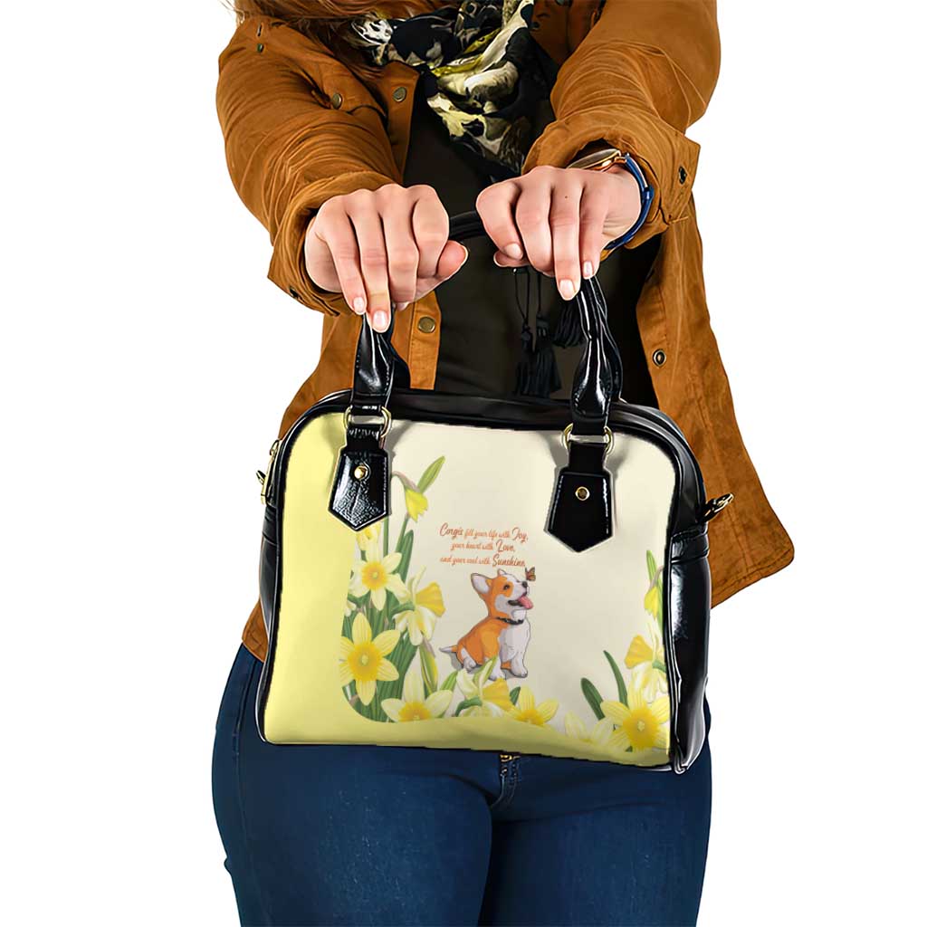 Wales Corgi and Daffodil Shoulder Handbag Welsh Dog Lovers - Wonder Print Shop