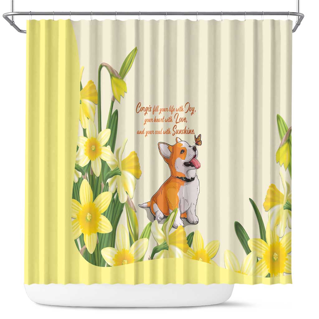 Wales Corgi and Daffodil Shower Curtain Welsh Dog Lovers - Wonder Print Shop