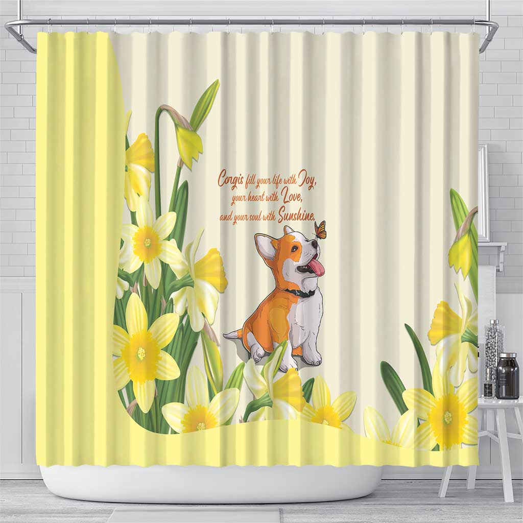 Wales Corgi and Daffodil Shower Curtain Welsh Dog Lovers - Wonder Print Shop