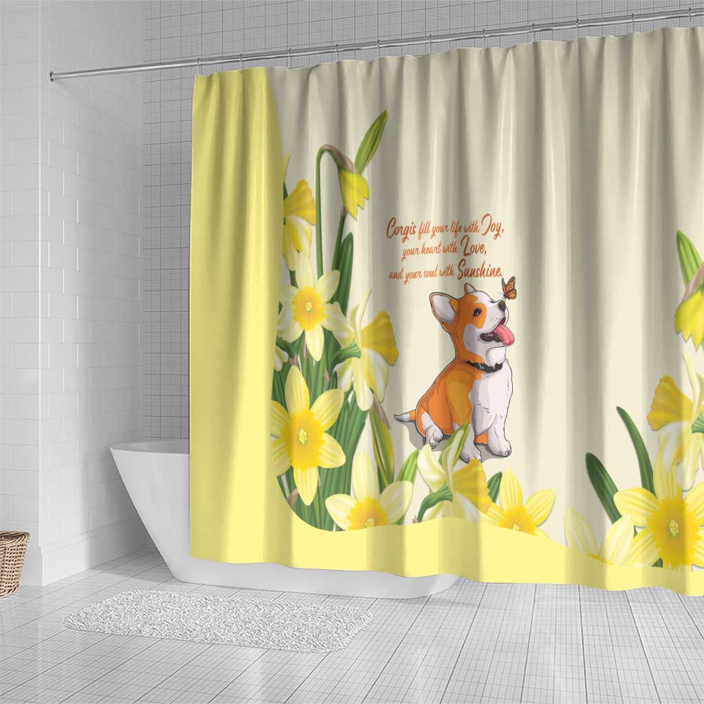 Wales Corgi and Daffodil Shower Curtain Welsh Dog Lovers - Wonder Print Shop