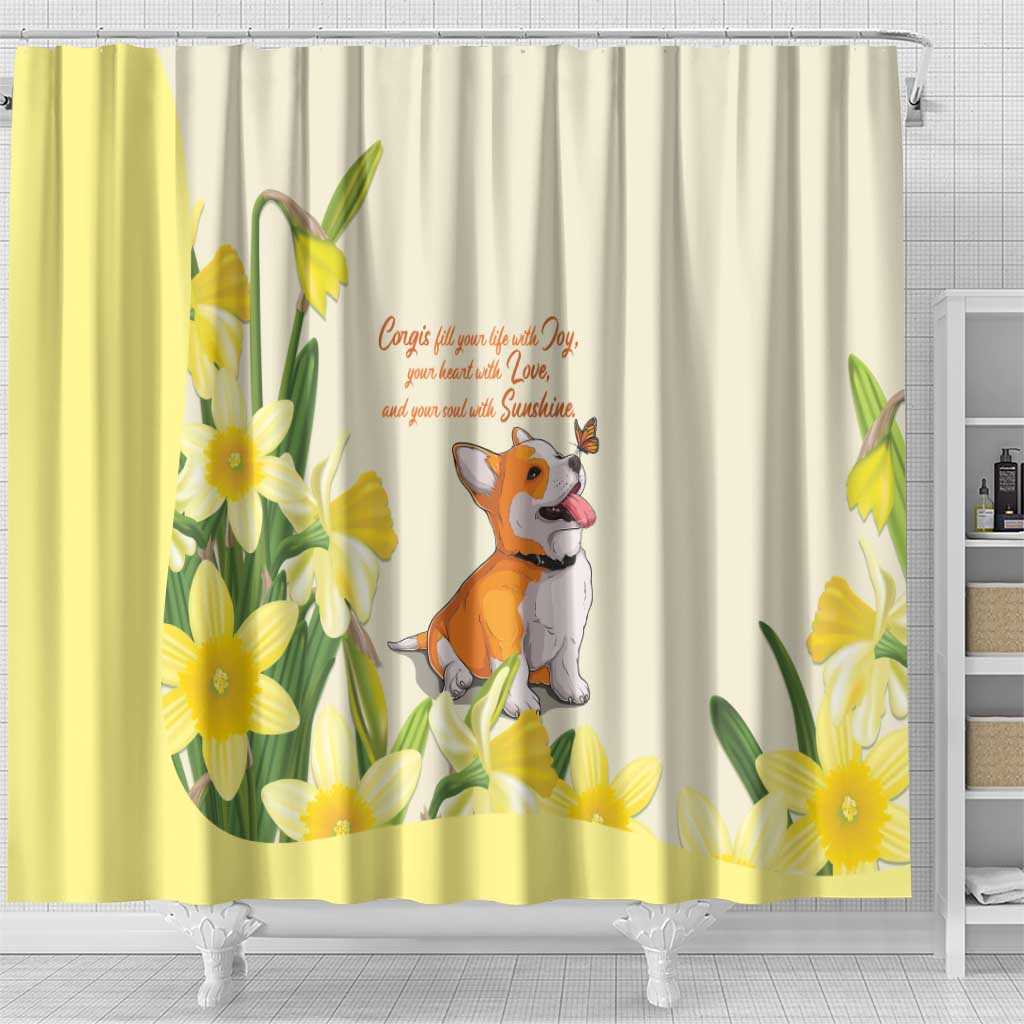 Wales Corgi and Daffodil Shower Curtain Welsh Dog Lovers - Wonder Print Shop