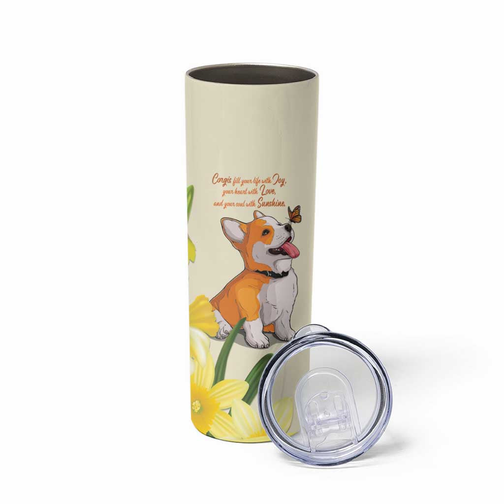 Personalised Wales Corgi and Daffodil Skinny Tumbler Welsh Dog Lovers - Wonder Print Shop