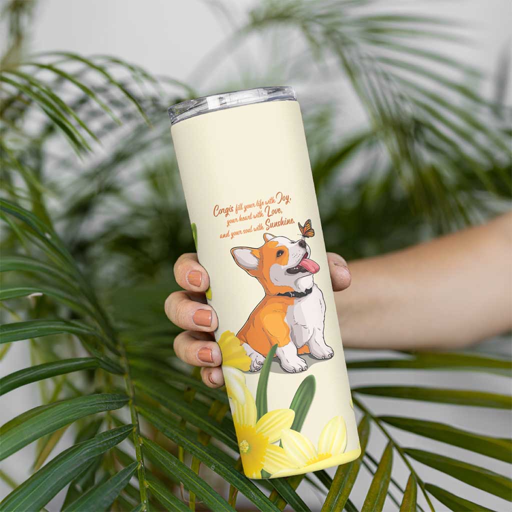 Personalised Wales Corgi and Daffodil Skinny Tumbler Welsh Dog Lovers - Wonder Print Shop