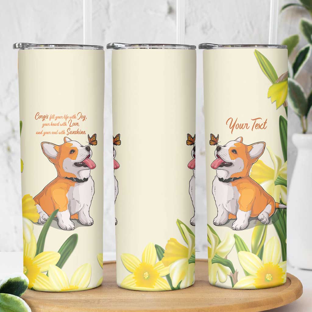Personalised Wales Corgi and Daffodil Skinny Tumbler Welsh Dog Lovers - Wonder Print Shop
