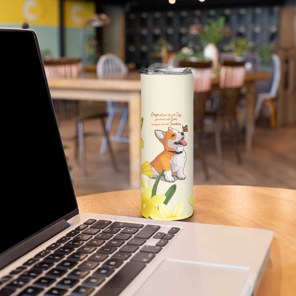 Personalised Wales Corgi and Daffodil Skinny Tumbler Welsh Dog Lovers - Wonder Print Shop