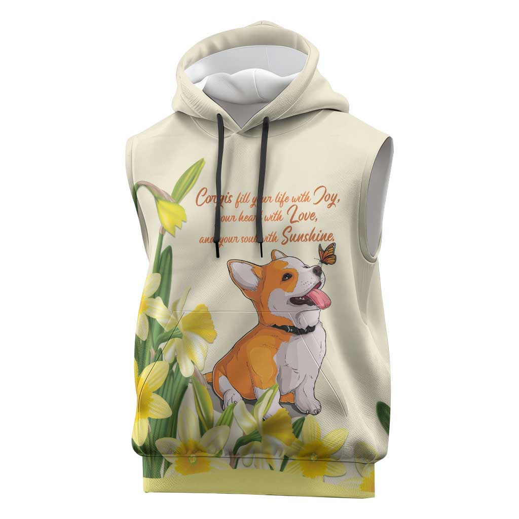 Personalised Wales Corgi and Daffodil Sleeveless Hoodie Welsh Dog Lovers - Wonder Print Shop