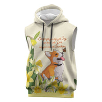 Personalised Wales Corgi and Daffodil Sleeveless Hoodie Welsh Dog Lovers - Wonder Print Shop