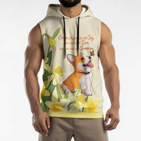 Personalised Wales Corgi and Daffodil Sleeveless Hoodie Welsh Dog Lovers - Wonder Print Shop