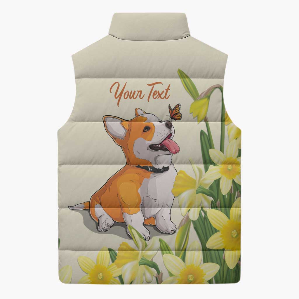 Personalised Wales Corgi and Daffodil Sleeveless Puffer Jacket Welsh Dog Lovers - Wonder Print Shop