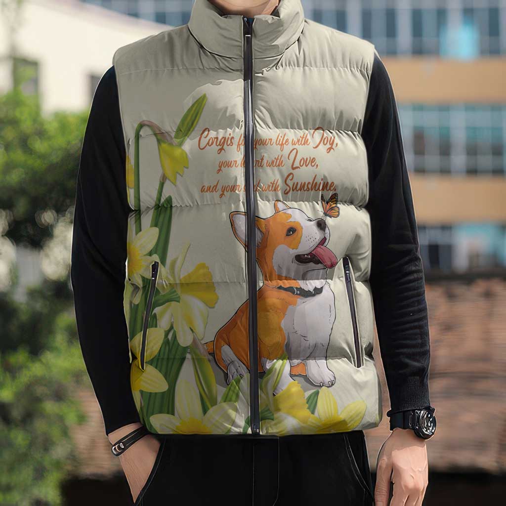Personalised Wales Corgi and Daffodil Sleeveless Puffer Jacket Welsh Dog Lovers - Wonder Print Shop