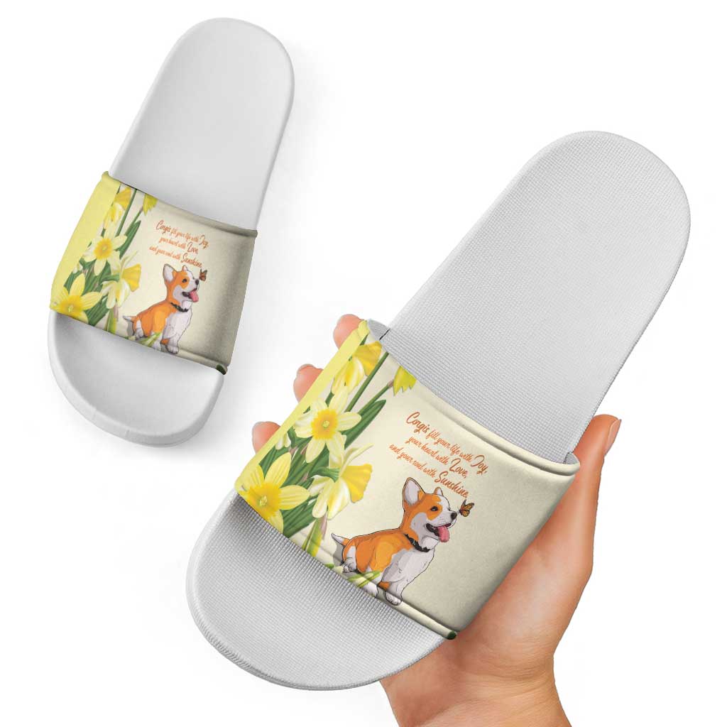 Wales Corgi and Daffodil Slide Sandals Welsh Dog Lovers - Wonder Print Shop