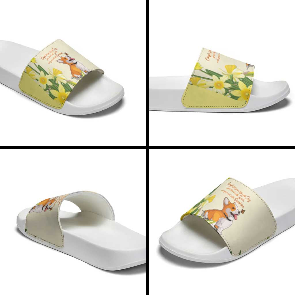 Wales Corgi and Daffodil Slide Sandals Welsh Dog Lovers - Wonder Print Shop