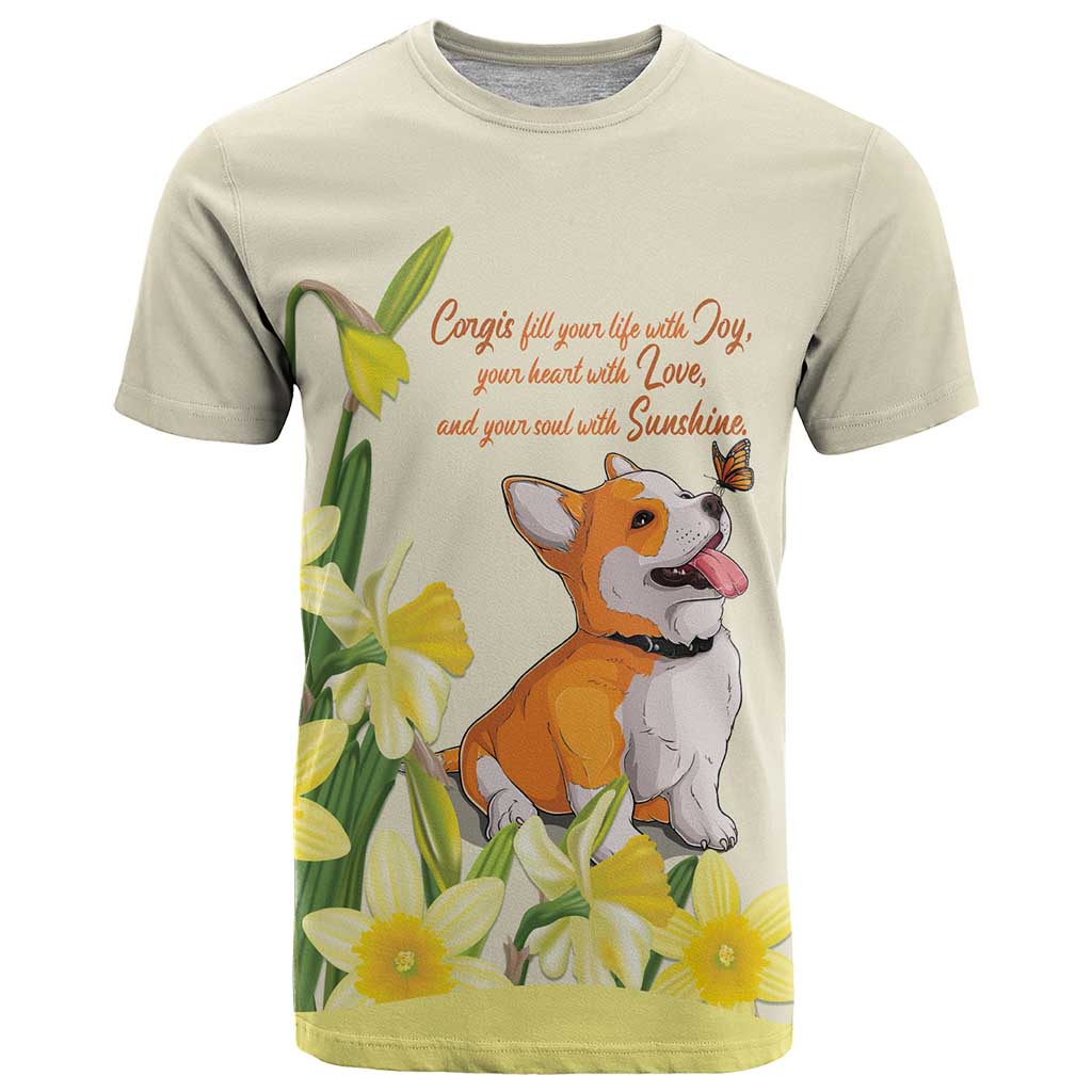 Personalised Wales Corgi and Daffodil T Shirt Welsh Dog Lovers - Wonder Print Shop