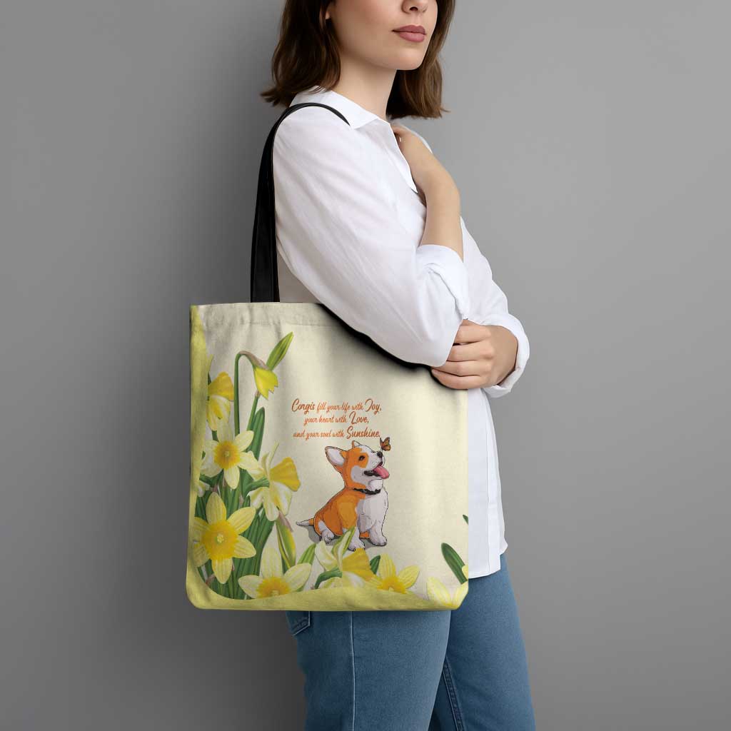 Wales Corgi and Daffodil Tote Bag Welsh Dog Lovers - Wonder Print Shop