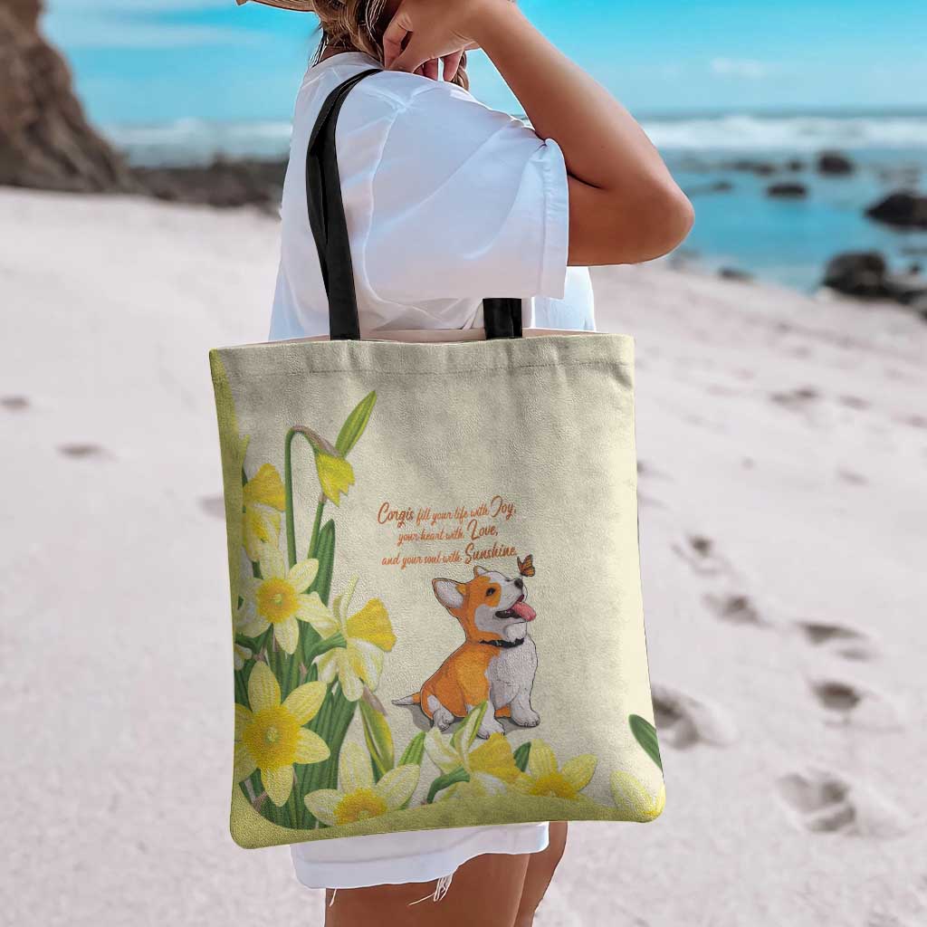 Wales Corgi and Daffodil Tote Bag Welsh Dog Lovers - Wonder Print Shop