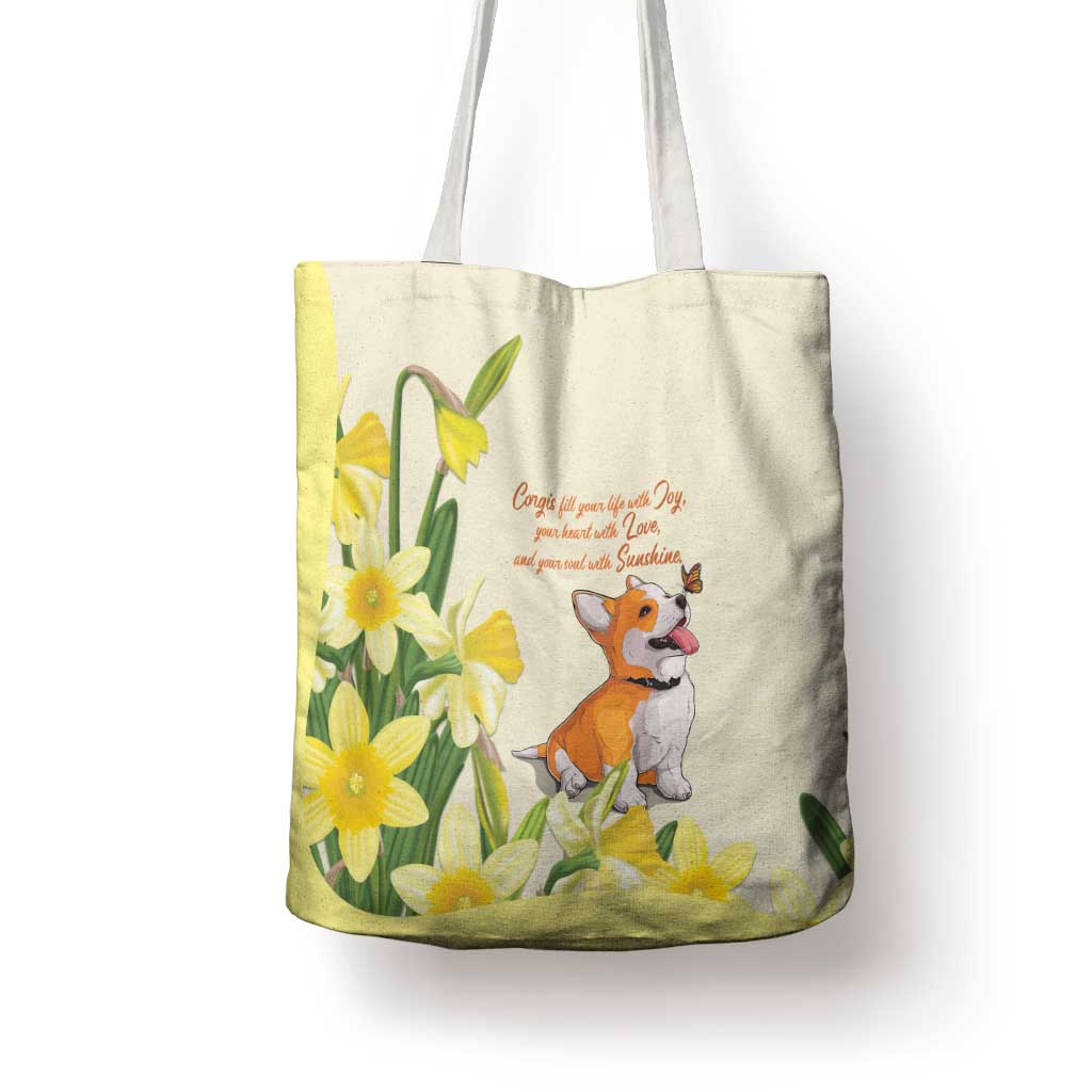 Wales Corgi and Daffodil Tote Bag Welsh Dog Lovers - Wonder Print Shop