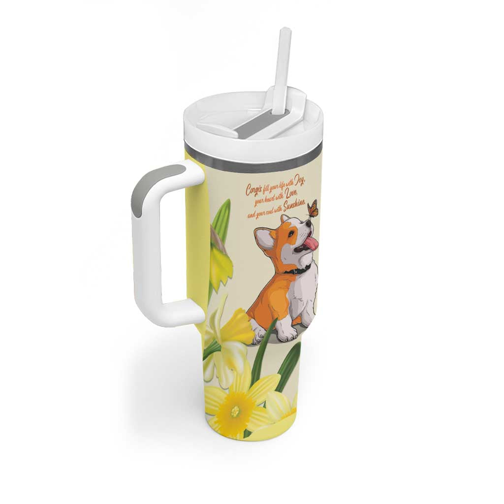 Personalised Wales Corgi and Daffodil Tumbler With Handle Welsh Dog Lovers - Wonder Print Shop