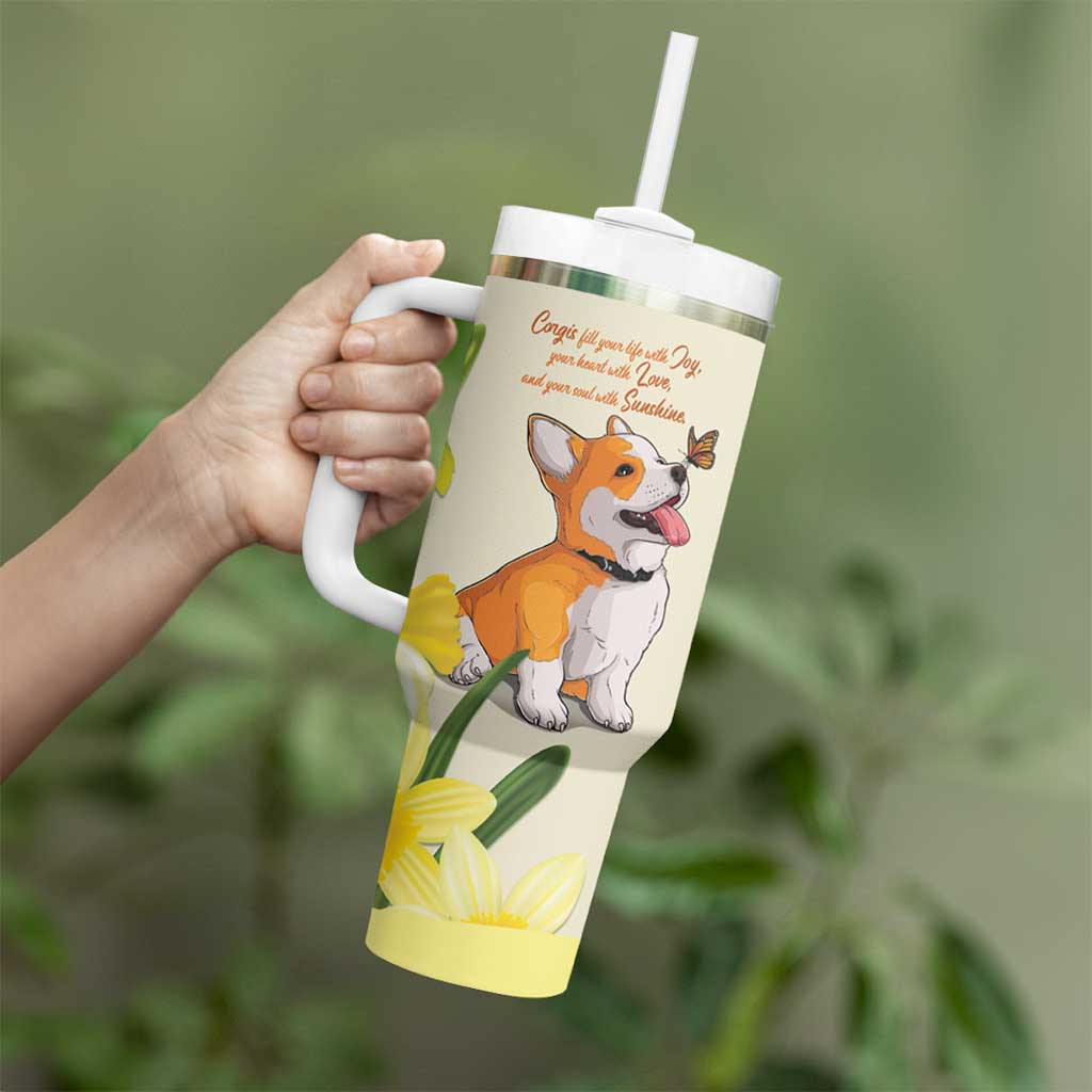 Personalised Wales Corgi and Daffodil Tumbler With Handle Welsh Dog Lovers - Wonder Print Shop