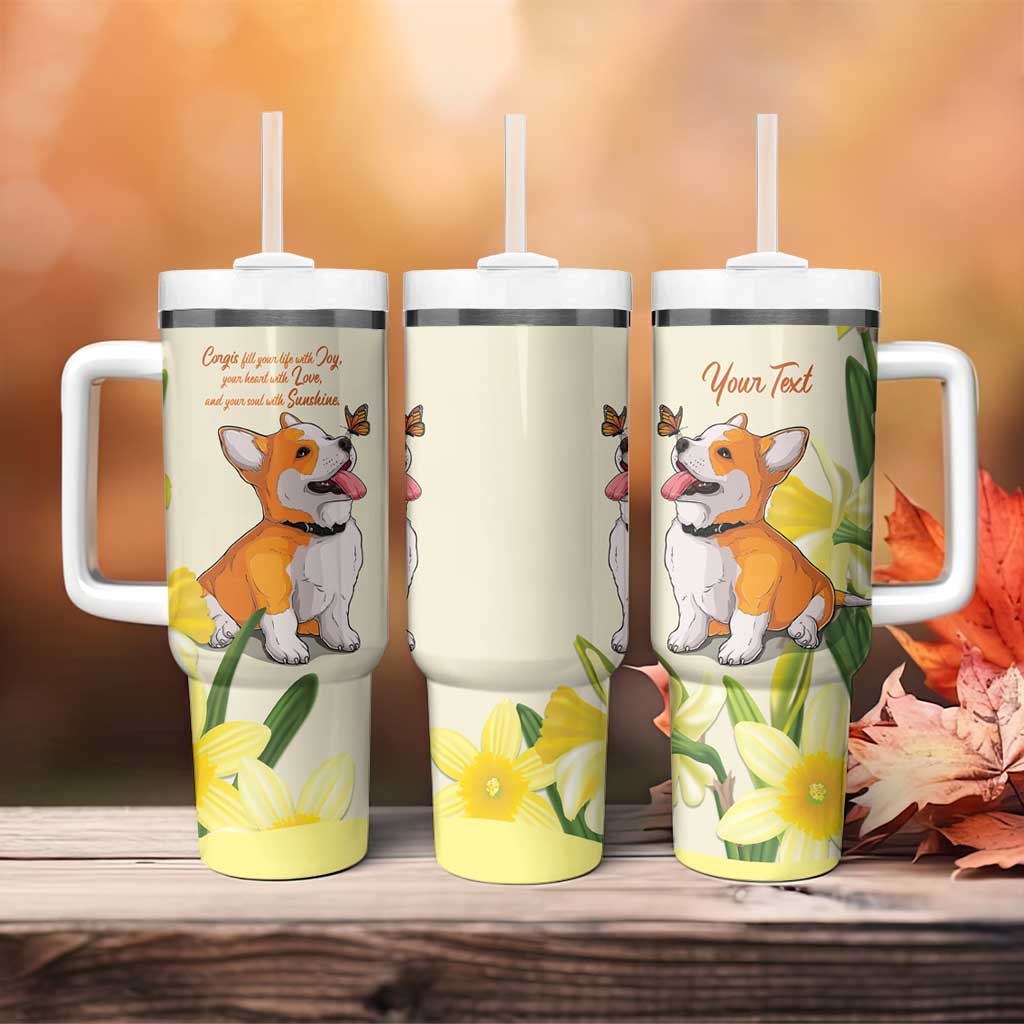 Personalised Wales Corgi and Daffodil Tumbler With Handle Welsh Dog Lovers - Wonder Print Shop