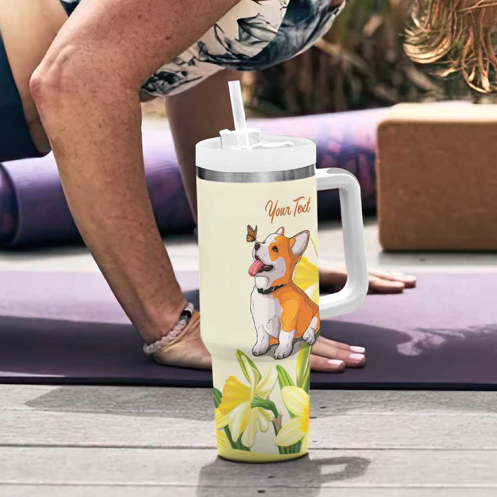 Personalised Wales Corgi and Daffodil Tumbler With Handle Welsh Dog Lovers - Wonder Print Shop