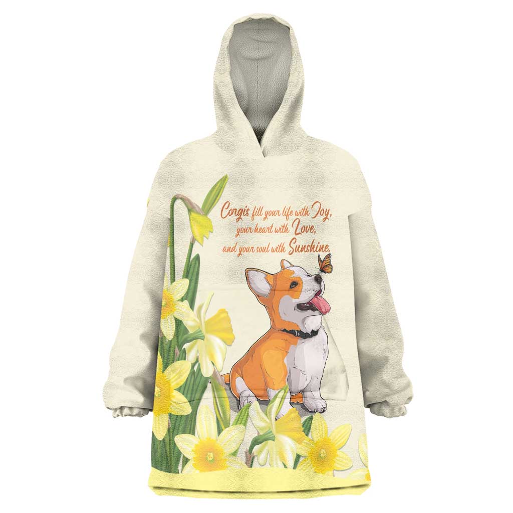 Personalised Wales Corgi and Daffodil Wearable Blanket Hoodie Welsh Dog Lovers - Wonder Print Shop