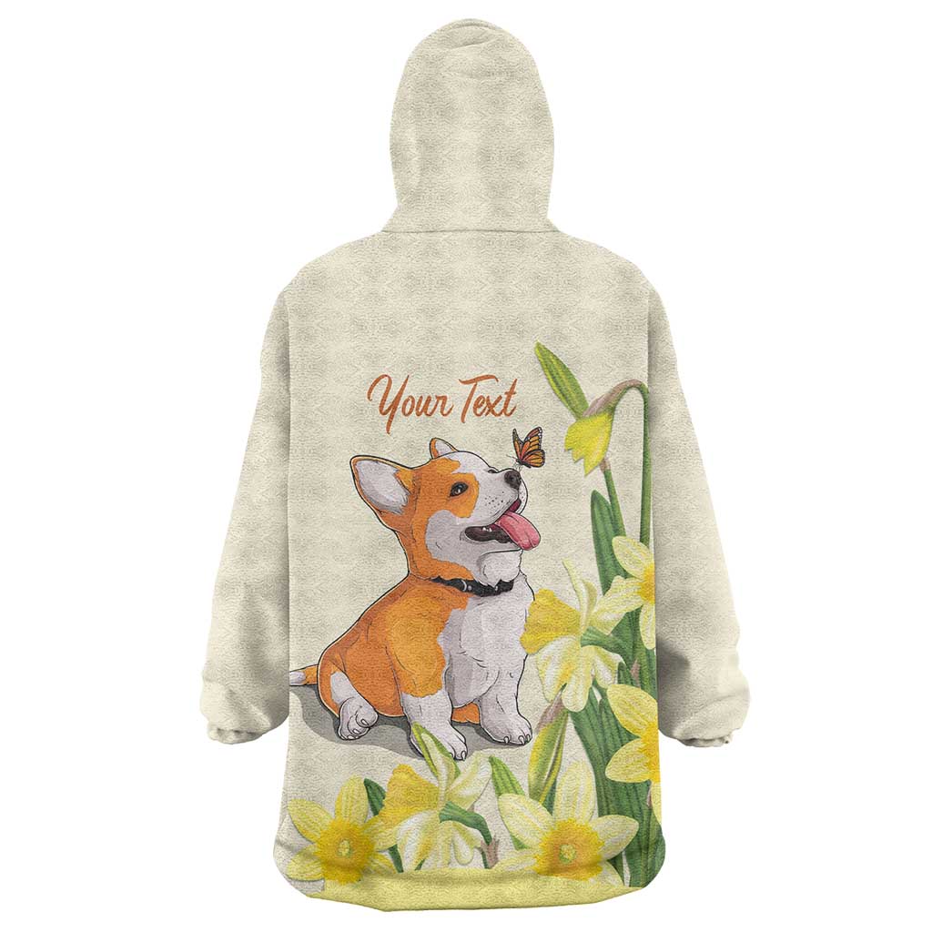 Personalised Wales Corgi and Daffodil Wearable Blanket Hoodie Welsh Dog Lovers - Wonder Print Shop