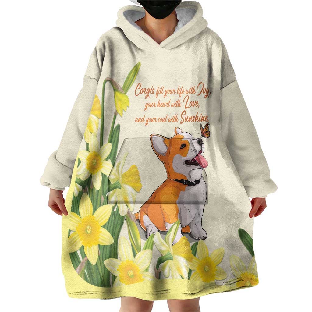 Personalised Wales Corgi and Daffodil Wearable Blanket Hoodie Welsh Dog Lovers - Wonder Print Shop
