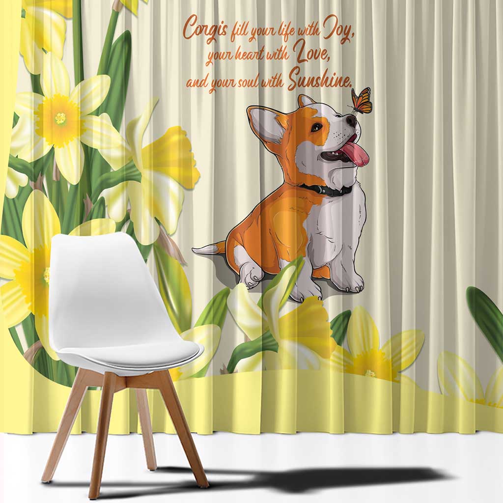 Wales Corgi and Daffodil Window Curtain Welsh Dog Lovers - Wonder Print Shop