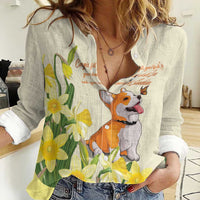 Personalised Wales Corgi and Daffodil Women Casual Shirt Welsh Dog Lovers - Wonder Print Shop